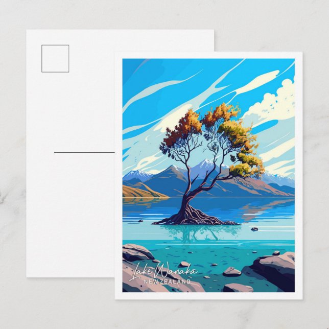 Lake Wanaka New Zealand Travel  Illustration Postcard (Front/Back)