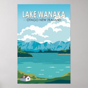 Lake Wanaka Otago New Zealand Travel Art Vintage  Poster