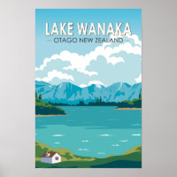 Lake Wanaka Otago New Zealand Travel Art Vintage 