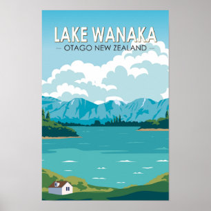 Lake Wanaka Otago New Zealand Travel Art Vintage Poster