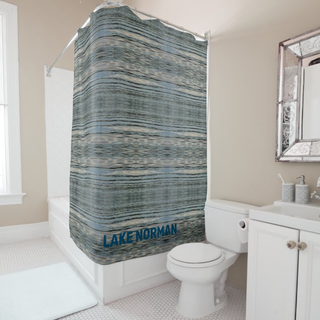 Lake Water Blue Beige Grey Black Shower Curtain (In Situ)