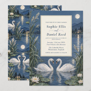 Lake Wedding Swans Blue Wedding Invitation