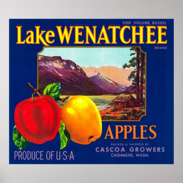 Lake Wenatchee Apple Label (blue) - Cashmere, WA Poster (Front)