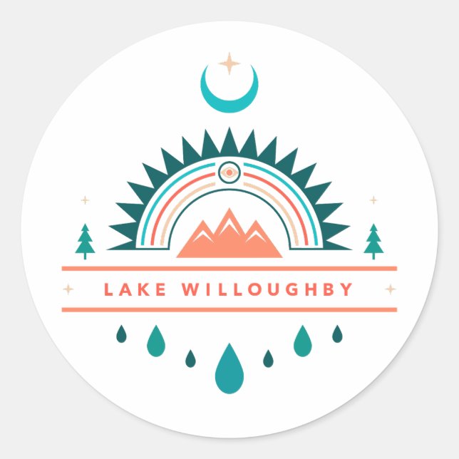 lake willoughby boho rainbow moon classic round sticker (Front)