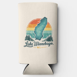 Lake Winnebago WI Sunset Lake Map Outline Seltzer Can Cooler