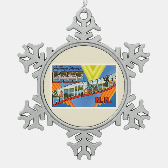 Lake Winnipesaukee #2 New Hampshire NH Old Travel Snowflake Pewter Christmas Ornament (Front)