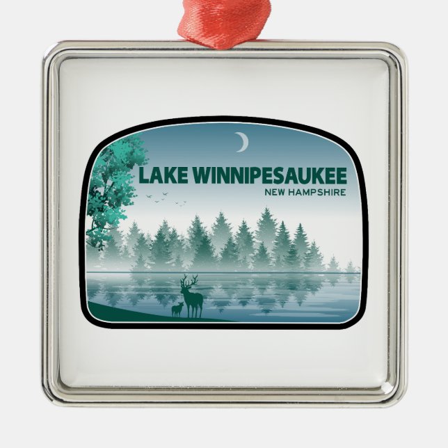 Lake Winnipesaukee New Hampshire Deer Metal Tree Decoration (Front)