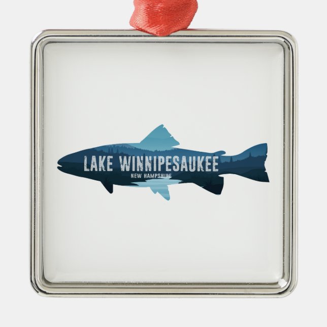 Lake Winnipesaukee New Hampshire Fish Metal Tree Decoration (Front)