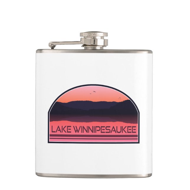 Lake Winnipesaukee New Hampshire Red Sunrise Hip Flask (Front)