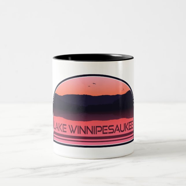 Lake Winnipesaukee New Hampshire Red Sunrise Two-Tone Coffee Mug (Center)