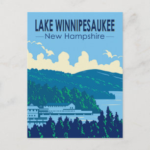 Lake Winnipesaukee New Hampshire Travel Art Retro Postcard