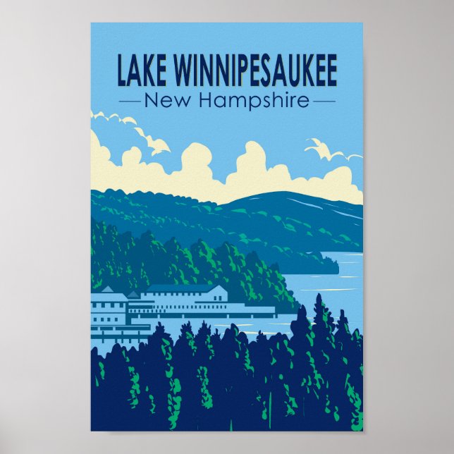 Lake Winnipesaukee New Hampshire Travel Art Retro Poster (Front)