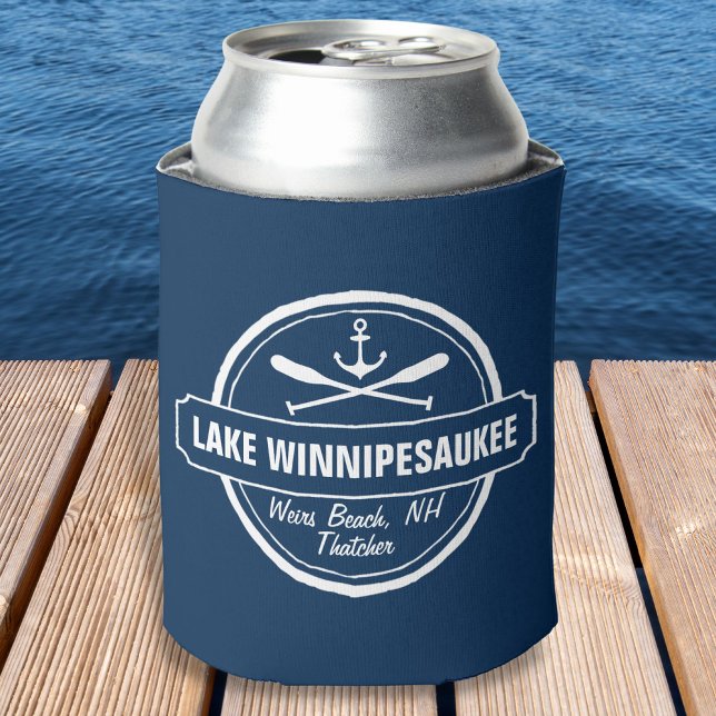 Lake Winnipesaukee NH custom town, name, anchor Can Cooler (Creator Uploaded)