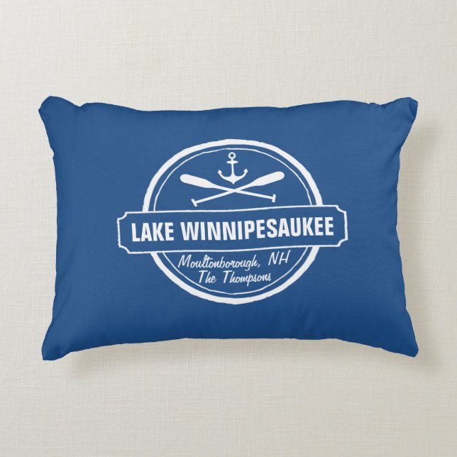 Lake Winnipesaukee NH custom town, name, anchor Decorative Cushion (Front)