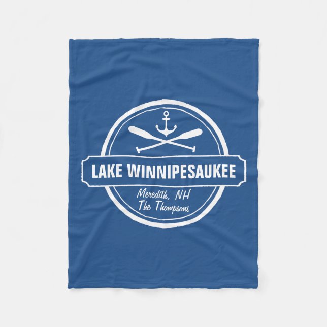 Lake Winnipesaukee NH custom town, name, anchor Fleece Blanket (Front)