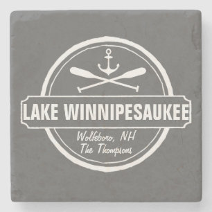 Lake Winnipesaukee NH custom town, name, anchor Stone Coaster