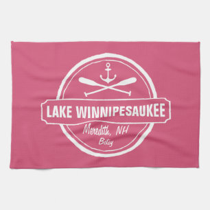 Lake Winnipesaukee NH custom town, name, anchor Tea Towel
