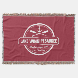 Lake Winnipesaukee NH custom town, name, anchor Throw Blanket