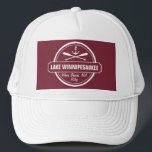 Lake Winnipesaukee NH custom town, name, anchor Trucker Hat<br><div class="desc">Lake Winnipesaukee, New Hampshire nautical anchor design is personalised with your town (such as Moultonborough, Wolfeboro, Meredith, Alton, Gilford, Weirs Beach, etc.) and your name (or delete). This retro, vintage style design features a white circle, anchor, crisscrossed paddles and a bold banner that reads Lake Winnipesaukee. Perfect for the boating...</div>