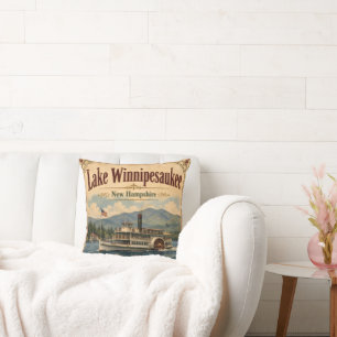 Lake Winnipesaukee Vintage Steamboat New Hampshire Cushion