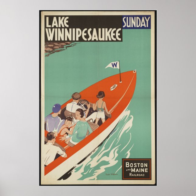 Lake Winnipesaukee Vintage Travel Poster Ad Retro (Front)