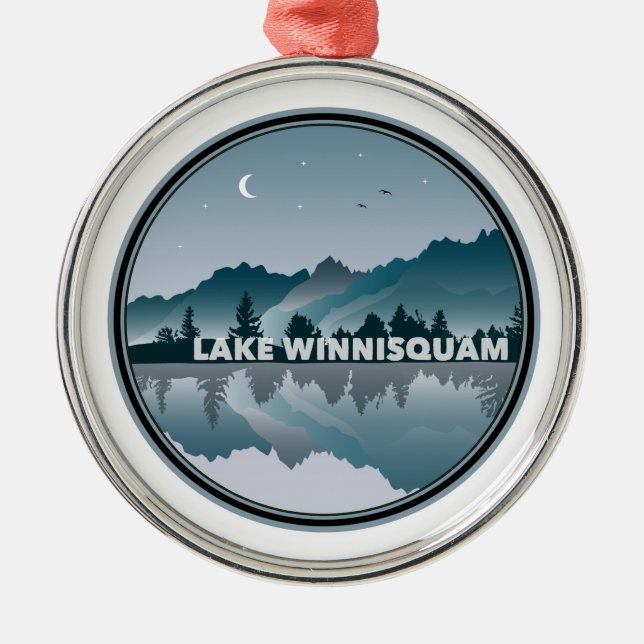 Lake Winnisquam North Carolina Reflection Metal Tree Decoration (Front)