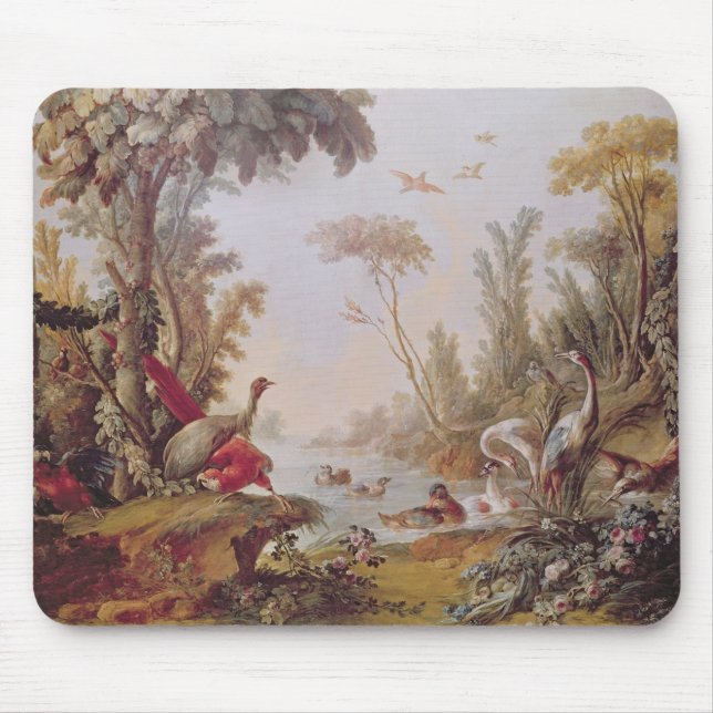 Lake with geese, storks, parrots and herons mouse mat (Front)