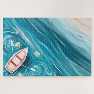 Lake With Whales & Lilly Pads Oil Painting Jigsaw Puzzle