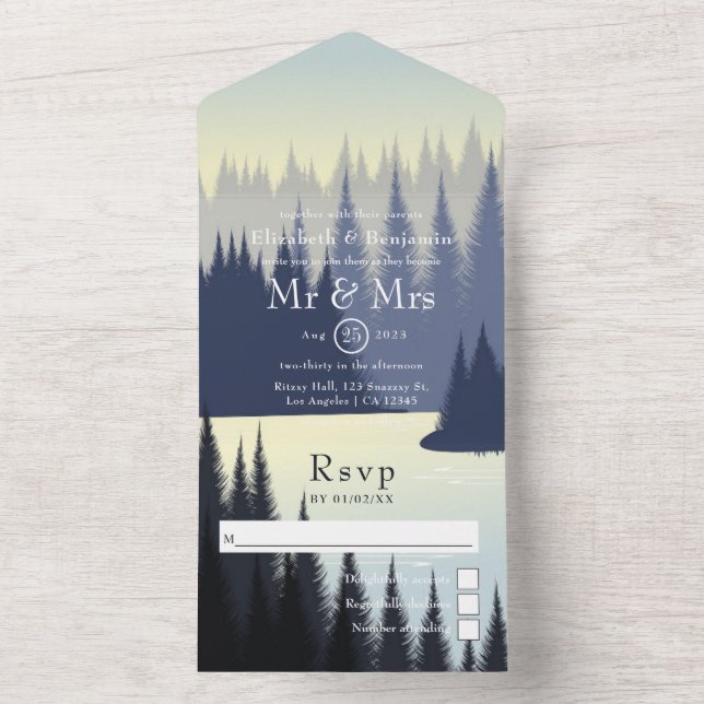 Lake Woodland Forest Wedding All In One Invitation (Inside)