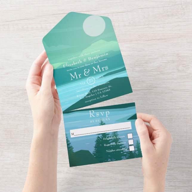 Lake Woodland Forest Wedding All In One Invitation (Tearaway)