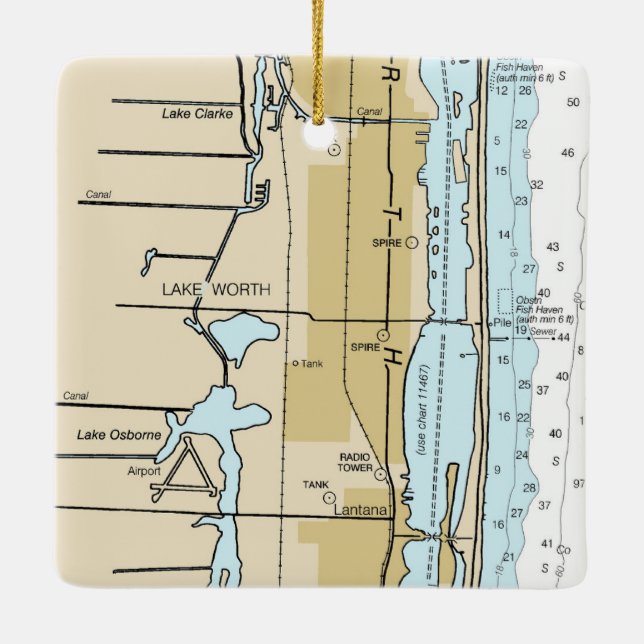 Lake Worth Florida Nautical Chart Ceramic Ornament (Back)