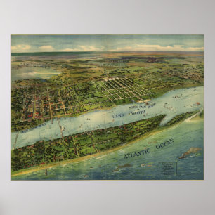 Lake Worth Palm Beach FL Birds Eye Panoramic Map Poster