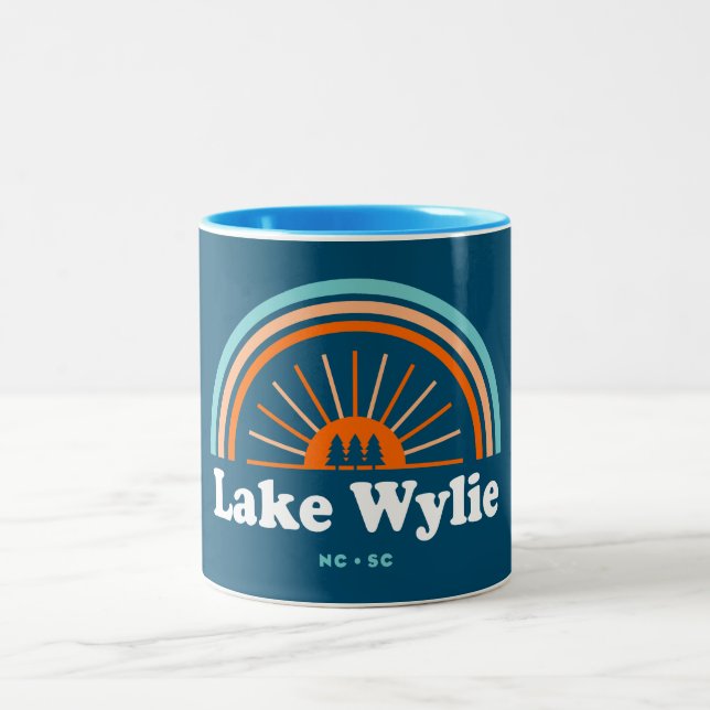 Lake Wylie North Carolina South Carolina Rainbow Two-Tone Coffee Mug (Center)