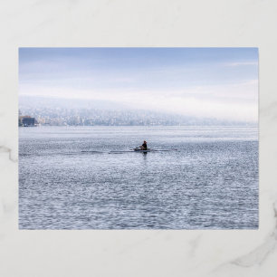 Lake Zurich Single Scull Foil Holiday Postcard