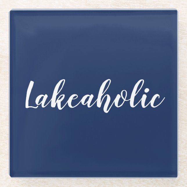 Lakeaholic | Navy Glass Coasters (Front)