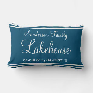 Lakehouse Family namemap coordinate  peacock blue Lumbar Cushion