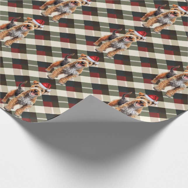 Lakeland Terrier Dog and Holiday Plaid Christmas Wrapping Paper (Corner)