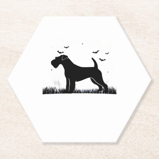 Lakeland Terrier Dog � Halloween Moon Silhouette C Paper Coaster (Front)