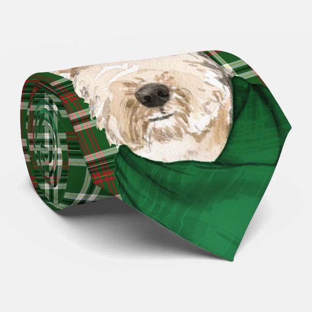 Lakeland Terrier Dog Lover Green Plaid Christmas Tie (Rolled)