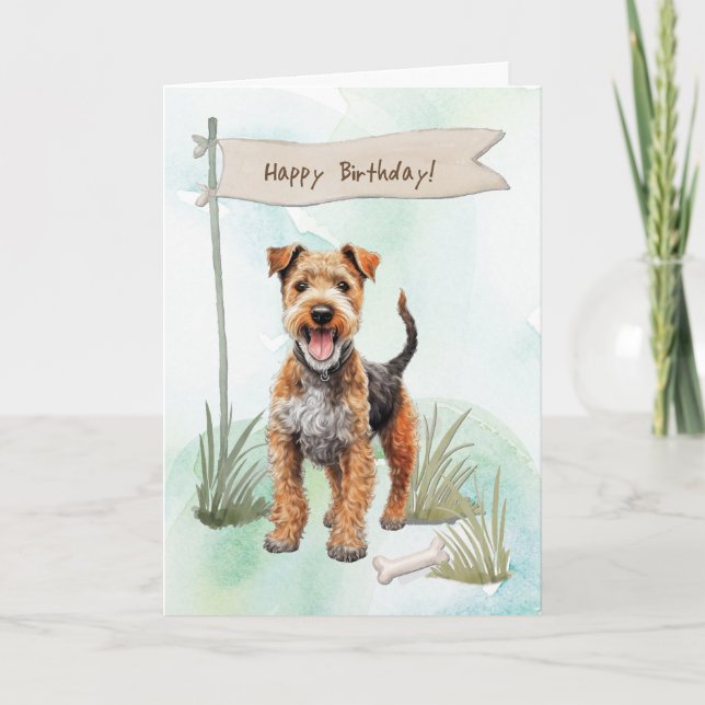 Lakeland Terrier Dog Outdoors Under Birthday Sign Card (Front)