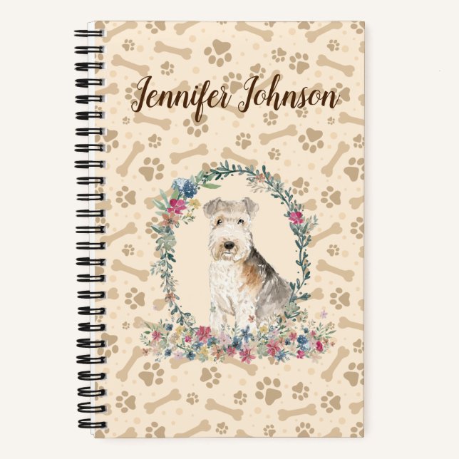 Lakeland Terrier Dog Paw Print & Floral Cute Notebook (Front)