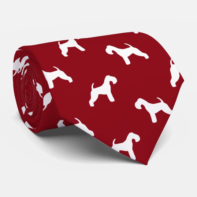 Lakeland Terrier Dog Silhouettes Pattern Red Tie (Rolled)