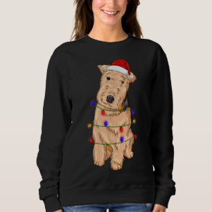 Lakeland Terrier Dog Wearing Christmas Hat Lights Sweatshirt