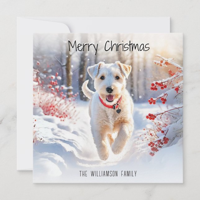 Lakeland Terrier Dog Winter Snow Merry Christmas Holiday Card (Front)
