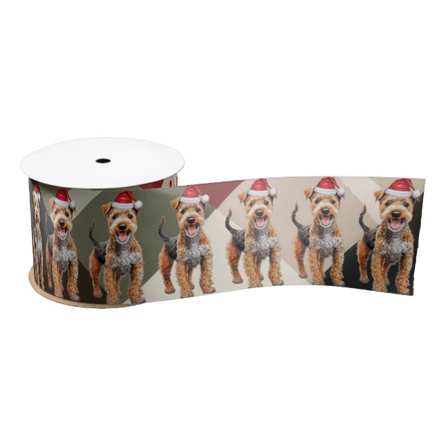 Lakeland Terrier Holiday Plaid Funny Dog Christmas Satin Ribbon (Spool)