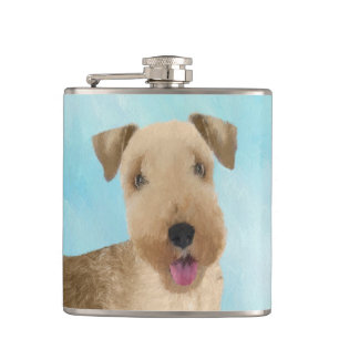Lakeland Terrier Painting - Cute Original Dog Art Hip Flask