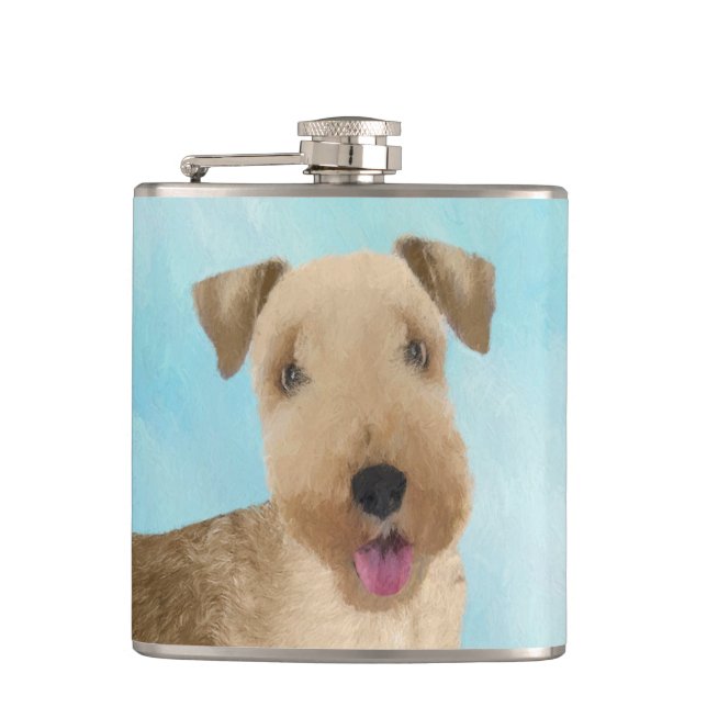 Lakeland Terrier Painting - Cute Original Dog Art Hip Flask (Front)