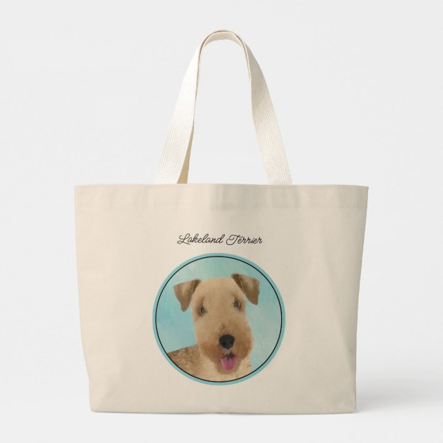 Lakeland Terrier Painting Cute Original Dog Art Large Tote Bag (Back)