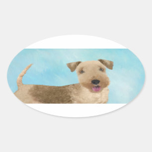 Lakeland Terrier Painting - Cute Original Dog Art Oval Sticker