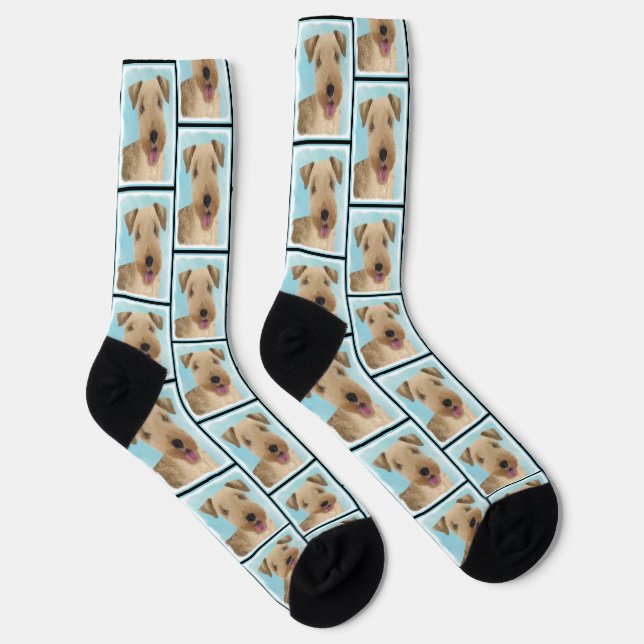 Lakeland Terrier Painting Cute Original Dog Art Socks (Right)
